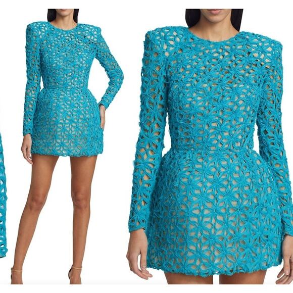 NWT $850 Bronx & Banco Casey Mini Dress L / 8 Turquoise Blue Boned Bodice Floral - Picture 2 of 16